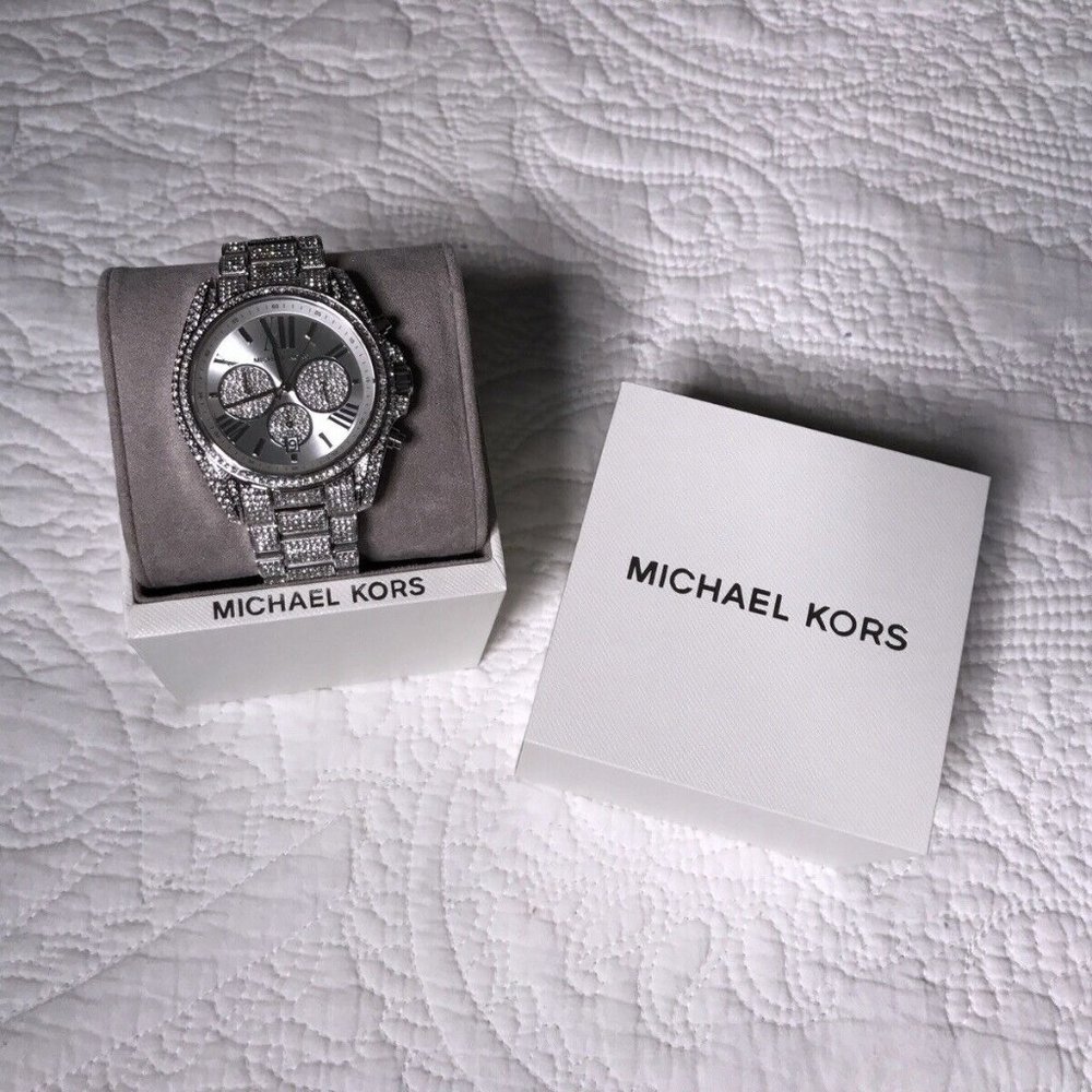 Michael Kors Camille Silver-Tone Stainless Steel Pave Bracelet Watch 42